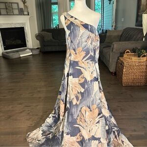 Aidan Mattox Blue One Shoulder Asymmetrical Gown